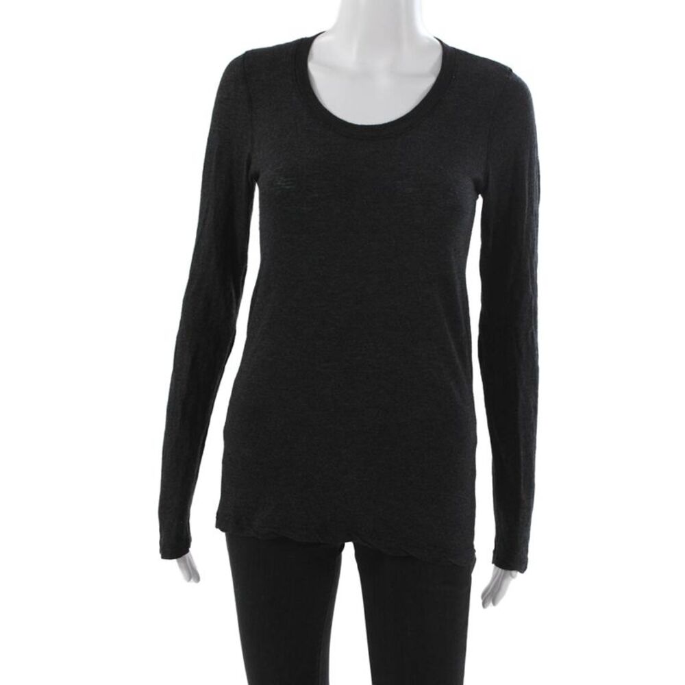 Monrow Women Basic Knit Long Sleeve T-Shirt Gray Round Neck Size S